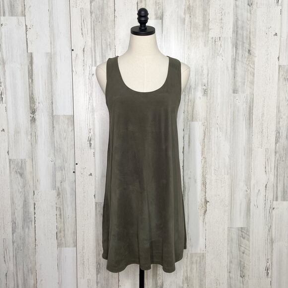 Audrey 3 + 1 Faux Suede Swing Dress Shift Sleeveless Mini Vegan - Picture 1 of 6